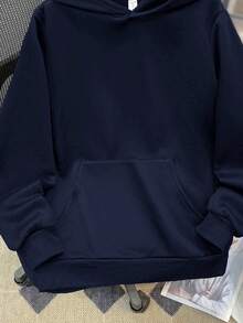 SHEIN 青少年男孩休閒寬鬆舒適百搭純色運動衫 秋冬衣物 - 藏蓝色 - 查看 5
