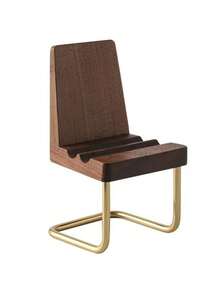 Creative Desktop Decor Wooden Brass Small Chair Solid Wood Phone Stand Walnut Tablet Stand - Brown - View 7
