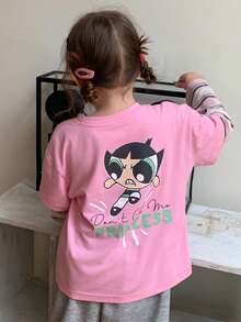 THE POWERPUFF GIRLS X DAZY Young Girl Color Block Striped Long Sleeve 2 In 1 Autumn T-Shirt - Baby Pink - View 1