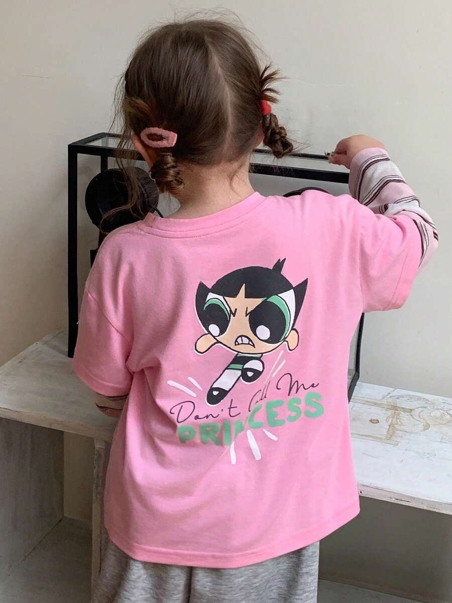 THE POWERPUFF GIRLS X DAZY Young Girl Color Block Striped Long Sleeve 2 In 1 Autumn T-Shirt - Baby Pink - View 1