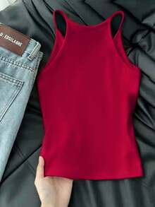 Resyla Women's Summer Casual Versatile Solid Color Tank Top - Red - View 2
