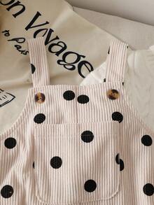 SHEIN Vintaside Kids 1件女嬰春秋米白色與黑色復古韓風大波點無袖寬腿連身褲，寬鬆直筒版型，適合日常外出、春季戶外活動、周歲生日派對、家庭旅行與拍照拍攝 - 杏色 - 查看 8