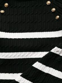 MOTF PREMIUM WOMEN'S STRIPED BUTTON DECOR CABLE KNIT SWEATER - Black and White - View 10