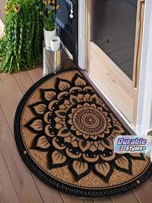 1PC 2D Retro Semi-Circular Door Mat Carpet, Floral Pattern, Entrance Door, Outdoor Welcome Mat, Suitable For Kitchen, Doorway, Outdoor, Living Room, Bedroom, Bathroom And Foyer, Fashionable Holiday Gift, Decorative Gift - A - View 1