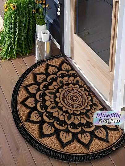 1PC 2D Retro Semi-Circular Door Mat Carpet, Floral Pattern, Entrance Door, Outdoor Welcome Mat, Suitable For Kitchen, Doorway, Outdoor, Living Room, Bedroom, Bathroom And Foyer, Fashionable Holiday Gift, Decorative Gift