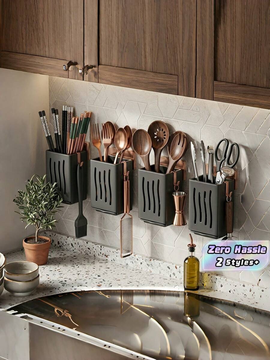 Kitchen Utensil Holder With Drainage, Multifunctional Cutlery Organizer Rack, Chopstick Spoon Fork Knife Drying Storage Box, Countertop Kitchen Gadget - View 1