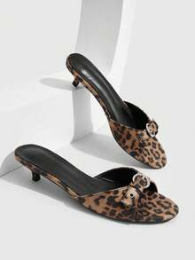 CUCCOO SZL Brown Flannel Casual Simple Daily Solid Color Women Heeled Sandals - Leopard flannel - View 1
