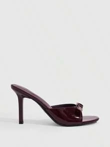 CUCCOO SZL 女款 9CM 優雅圓扣酒紅色高跟涼鞋，小貓跟，適合日常、派對、約會、通勤與戶外穿著 - 酒紅色 - 查看 3