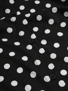 GlowEve CURVE Setelan 2 Potong Kemeja Polkadot Vintage + Rok Lipit Burgundy untuk Musim Gugur - Hitam - View 6
