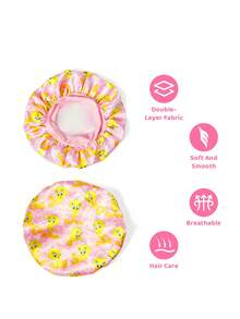 Upgraded Version Of Double-Layer Fabric, Hair Care Cap, Wide-Brimmed Elastic Satin Sleep Cap, Soft And Comfortable, Suitable For Daily Home Sleep Wear - Pink - View 3