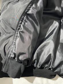 SHEIN 青少年女孩簡約舒適大廓型短版連帽加厚外套 - 黑色 - 查看 8