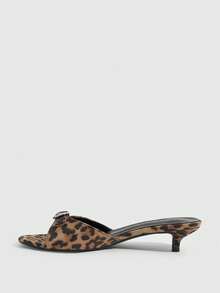 CUCCOO SZL Brown Flannel Casual Simple Daily Solid Color Women Heeled Sandals - Leopard flannel - View 4