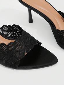 CUCCOO SZL Women's Black Lace Mesh Pointed Toe Stiletto High Heel Mule Sandals For Date Party Autumn - Black - View 5