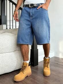 Manfinity Hypemode American Hip Hop Bag-In-Bag Design Unisex Denim Shorts - Blue - View 3