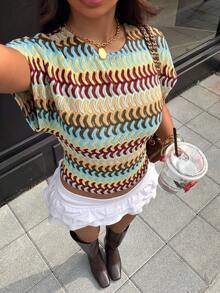 Siren Gaze 女款夏季條紋圓領蝙蝠袖短袖休閒T恤 - 彩色 - 查看 4
