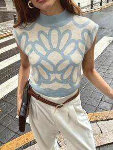 Firerie Elegant High Neck Loose Casual Versatile Sleeveless Knit Sweater Vest Top For Women, Suitable For Dating, Chic - White - View 7