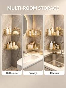 Bathroom Triangular Storage Rack Without Drilling Holes, Suitable For Showers, And For Storing Shampoo And Body Wash Products. - Gold - View 6