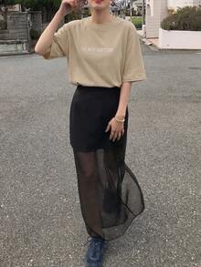 DAZY 女士宽松常规版型字母印花 T 恤夏季 - 卡其色 - 查看 5