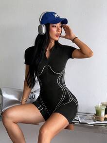 StreetHx 女款拼色休閒運動性感日常健身戶外運動連身褲 黑色 夏季 - 黑色 - 查看 7