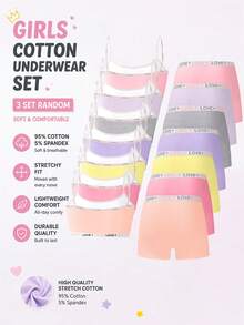 3 Random Sets Tween Girls Simple Basic Solid Color Letter Contrast Camisole Tank Top & Shorts Underwear Set - Multicolor - View 2