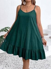 EMERY ROSE Vestido camisola de talla grande con volantes en el bajo para vacaciones - Verde Oscuro - Ver 4