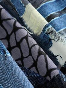 ROMWE MEN Street Life Men's Digital Pattern Casual Versatile Daily Denim Jacket - Blue - View 8