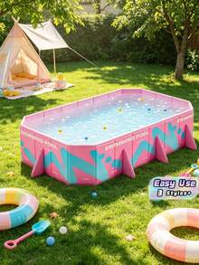 1pc Large Pink Foldable Swimming Pool, Non-Inflatable PVC Family Water Play Center, Outdoor Backyard Summer Fun For Kids Teens & Adults - Folding pool - View 1