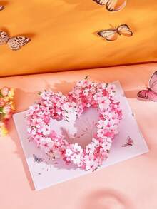 1 Kartu Ucapan Motif Bunga & Kupu-kupu, Desain Hati 3D, Hadiah Natal Romantis yang Istimewa, Sempurna untuk Kekasih, Kolega, Keluarga, dan Teman Anda. - Berwarna merah muda - View 10
