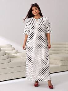 Solflare Plus Size Polka Dot Print T-Shirt Dress - White - View 3