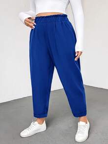 Shapeblank Pantalones de unicolor versátiles y casuales de talla grande - azul real - Ver 5