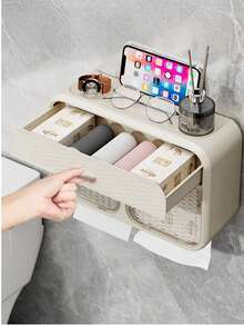 Wall-Mounted Toilet Paper Box Holder For Bathrooms. Toilet Paper Roll Box For Waterproof And Stain-Resistant Toilet Paper. - Multicolor - View 2