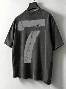 Manfinity Joysei Men's No. 7 Letter Washed Cotton T-Shirt - Black - View 1