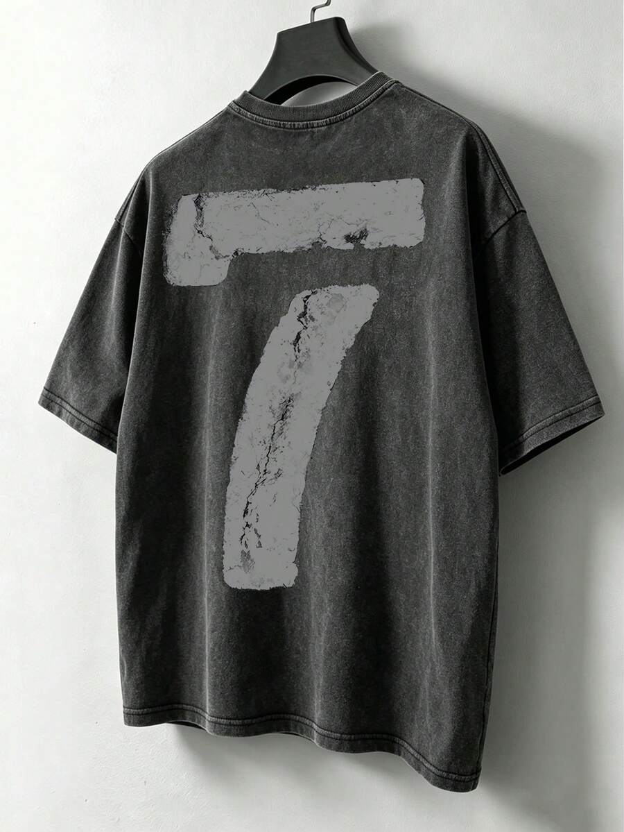 Manfinity Joysei Men's No. 7 Letter Washed Cotton T-Shirt - Black - View 1