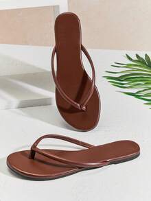 SHUZIA Women's Round Toe T Strap Thong Poolside Flip Flop Sandals Summer Shoes - Coffee Brown - View 7
