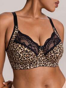 Bare Chapter 1pc Lace Patchwork Plus Size Wireless Bra - Multicolor - View 4