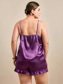 Hourtrue 6pcs Sleepwear Set: Solid Color Faux Silk Camisole And Shorts, Plus Size - Multicolor - View 2