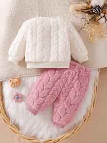SHEIN Abbigliamento per neonati Autunno/Inverno Nuovo Set 2 Pezzi Felpa Dolce e Carina & Pantaloni Lunghi Morbidi Rosa con Motivo Testa di Orso Carino Set di Abbigliamento per Bambini - Rosa Baby - Visualizzare 2