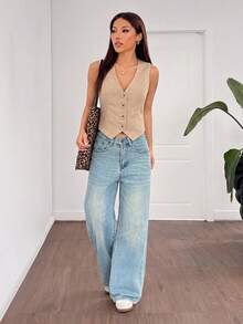 SHEIN EZwear 女款春季新款杏色梭織薄款西裝外套，適合秋冬穿著 - 卡其色 - 查看 4