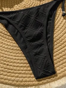Swim Vcay 女款夏季海灘度假泳池派對度假純色掛脖綁帶比基尼兩件式泳衣套裝 黑色 - 黑色 - 查看 5
