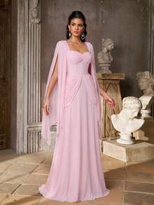 Aureia Elegant Luxurious Strapless Ruched Slimming Concealing Side Boob Slimming Fitted A-Line Trailing Evening Gown Suitable For Attending Parties, Balls, Birthdays, Gatherings, Award Ceremonies, Formal Ladies Dinner Dress (Heavy Workmanship Dress) - Baby Pink - View 3