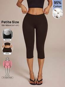SHEIN PETITE 女款 95% 棉 3/4 長度修身顯瘦內搭褲 - 棕色 - 查看 5