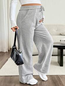 SHEIN Maternity Casual Versatile Sweatpants With Pockets And Drawstring Waist For Daily Wear - Grey - View 7