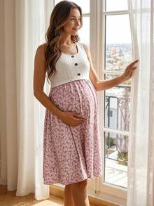 GentleRue Maternity 孕婦哺乳洋裝 配色拼接百褶休閒日常穿著 - 彩色 - 查看 2