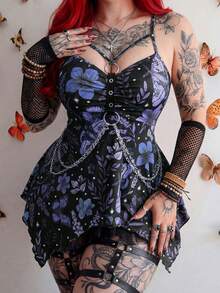 SHEIN Whyspr Tirantes con cadena decorativa y estampado de estilo oscuro para tallas grandes - Multicolor - Ver 1
