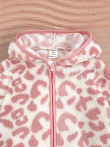 SHEIN 女嬰可愛豹紋粉色毛絨連帽外套，休閒百搭，適合秋冬穿著 - 粉色 - 查看 8