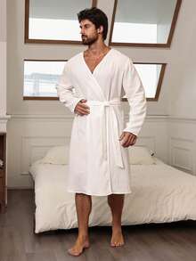 DAZY Bata larga azul lisa para hombre, primavera/verano - Blanco - Ver 5
