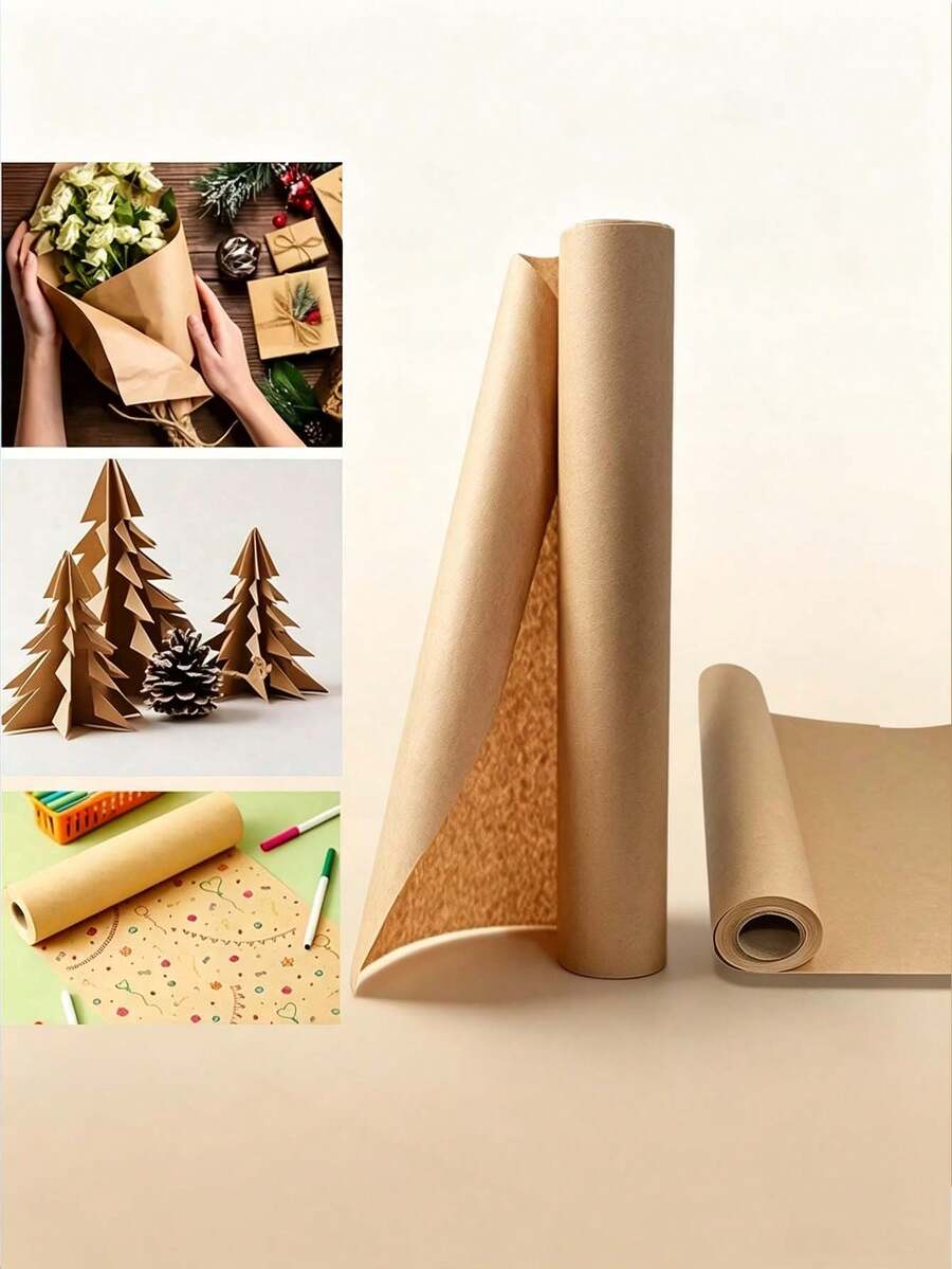 1 Roll Of Solid Color Gift DIY Wrapping Paper, Flower Wrapping Paper Kraft Paper Roll, Suitable For Gift, Handicraft, Bouquet, Poster Packaging, Etc. - Multicolor - View 1