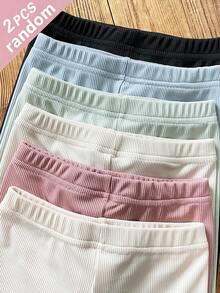 SHEIN Girls' Bow Cute Solid Color Leggings, Comfortable And Fitted Long Design, Suitable For Spring, Autumn And Winter, Randomly Sent 2 Pieces - Multicolor - View 4