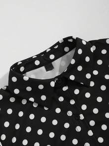 GlowEve CURVE Setelan 2 Potong Kemeja Polkadot Vintage + Rok Lipit Burgundy untuk Musim Gugur - Hitam - View 5