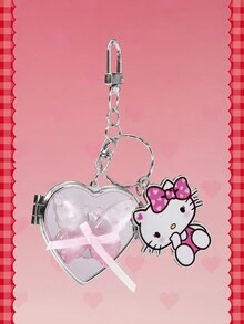 HELLO KITTY AND FRIENDS | SHEIN 1 قطعة سلسلة مفاتيح مرآة على شكل فيونكة فضية Y2K بتصميم حب، قلادة حقيبة فريدة - متعدد الألوان - مشاهدة 6